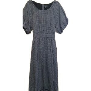 LUMIERE WOMEN  S Black White Gingham   Puff Sleeve  Open BackMaxi Dress Milkmaid